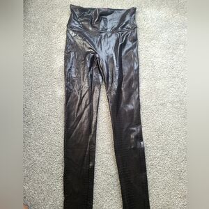 SPANX Dark Brown Faux Leather Crocodile Print Leggings